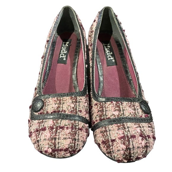 Mudd Purple Plaid Knit Fabric Heels Shoes Women's Size 8.5 M US Vintage Shoe - Picture 2 of 9